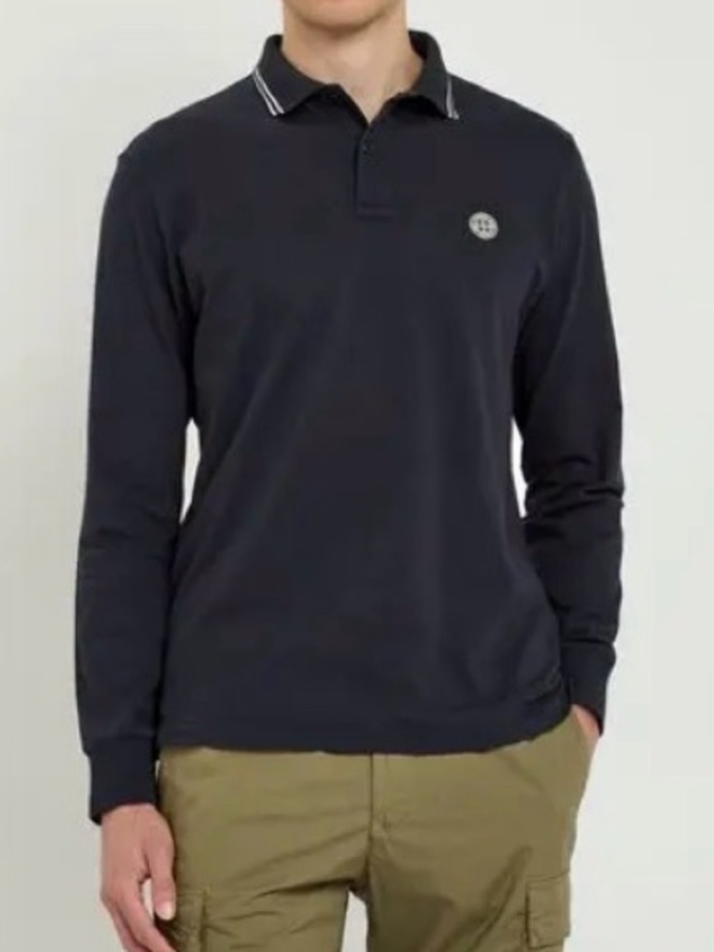 STONE ISLAND Logo Appliquéd Piqué Stretch Cotton Polo Shirt Navy Blue Size XXL